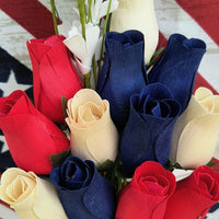 Patriotic Holiday Wooden Rose Bouquet RED, WHITE, and BLUE - The Original Wooden Rose