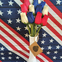 Patriotic Holiday Wooden Rose Bouquet RED, WHITE, and BLUE - The Original Wooden Rose