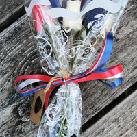 Patriotic Holiday Wooden Rose Bouquet RED, WHITE, and BLUE - The Original Wooden Rose