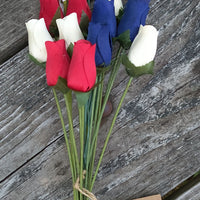 Patriotic Holiday Wooden Rose Bouquet RED, WHITE, and BLUE - The Original Wooden Rose