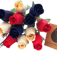 Patriotic Holiday Flowers RED, WHITE, and BLUE - The Original Wooden Rose