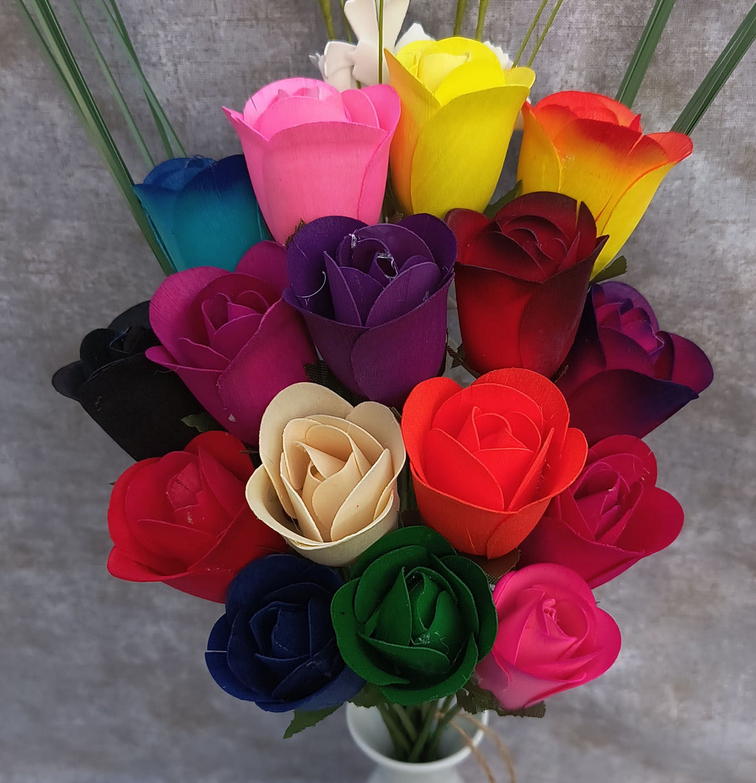 Assorted Colors Half Open Bud Wooden Rose Bouquet - The Original Wooden Rose