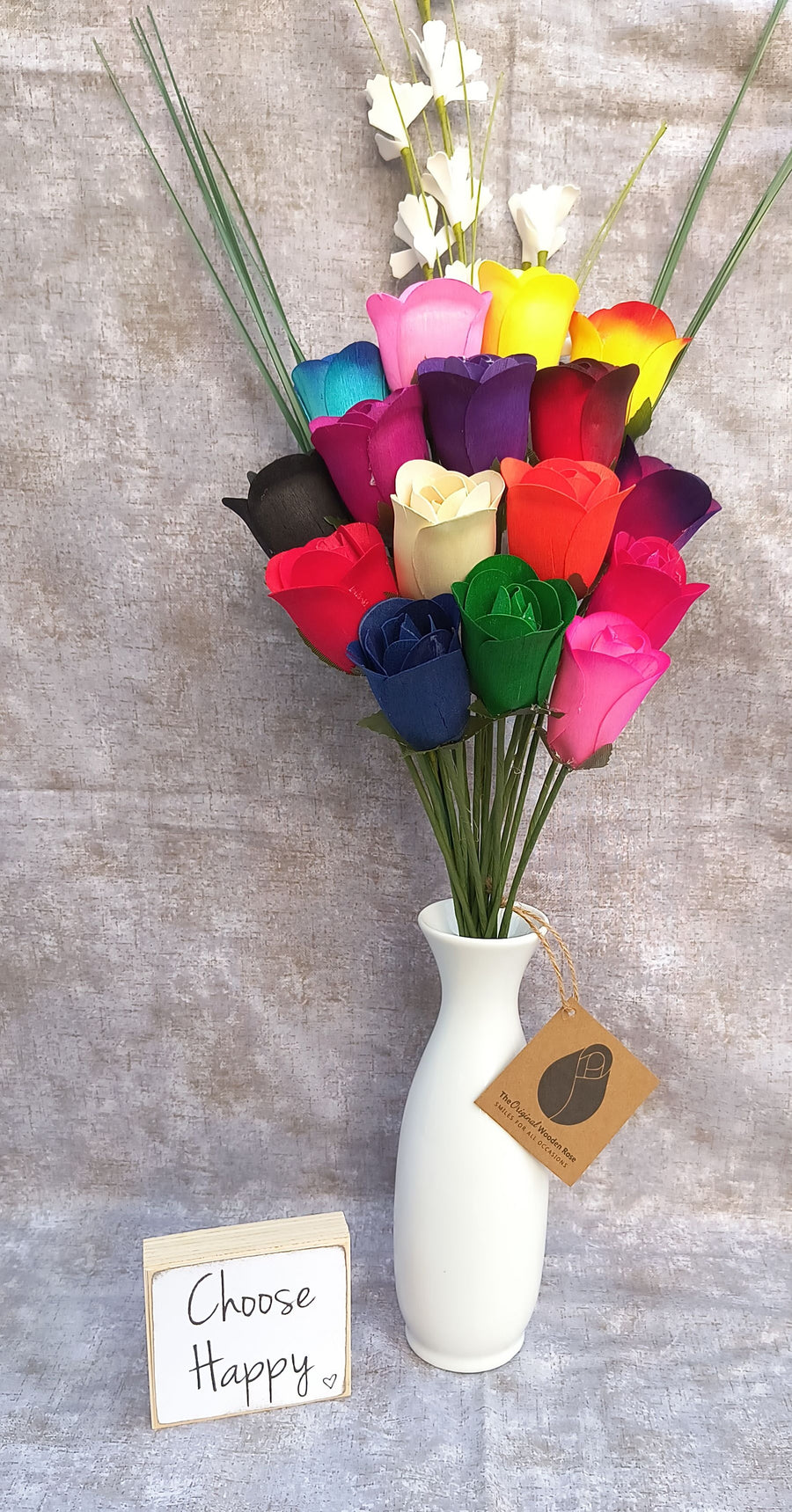 Assorted Colors Half Open Bud Wooden Rose Bouquet - The Original Wooden Rose