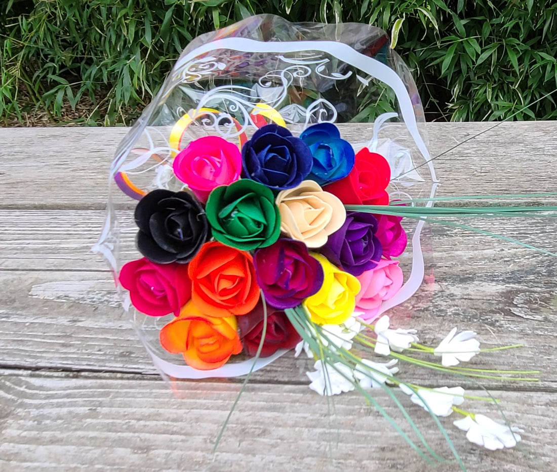 Assorted Colors Half Open Bud Wooden Rose Bouquet - The Original Wooden Rose