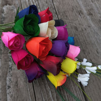 Assorted Colors Half Open Bud Wooden Rose Bouquet - The Original Wooden Rose