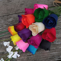 Assorted Colors Half Open Bud Wooden Rose Bouquet - The Original Wooden Rose