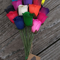 Assorted Colors Half Open Bud Wooden Rose Bouquet - The Original Wooden Rose