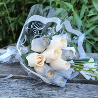 25 Year Anniversary Silver and White Wooden Rose Flower Bouquet - The Original Wooden Rose