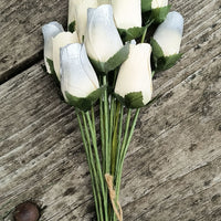 25 Year Anniversary Silver and White Wooden Rose Flower Bouquet - The Original Wooden Rose