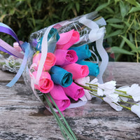 3 Color Spring Wooden Rose Flower Bouquet - The Original Wooden Rose