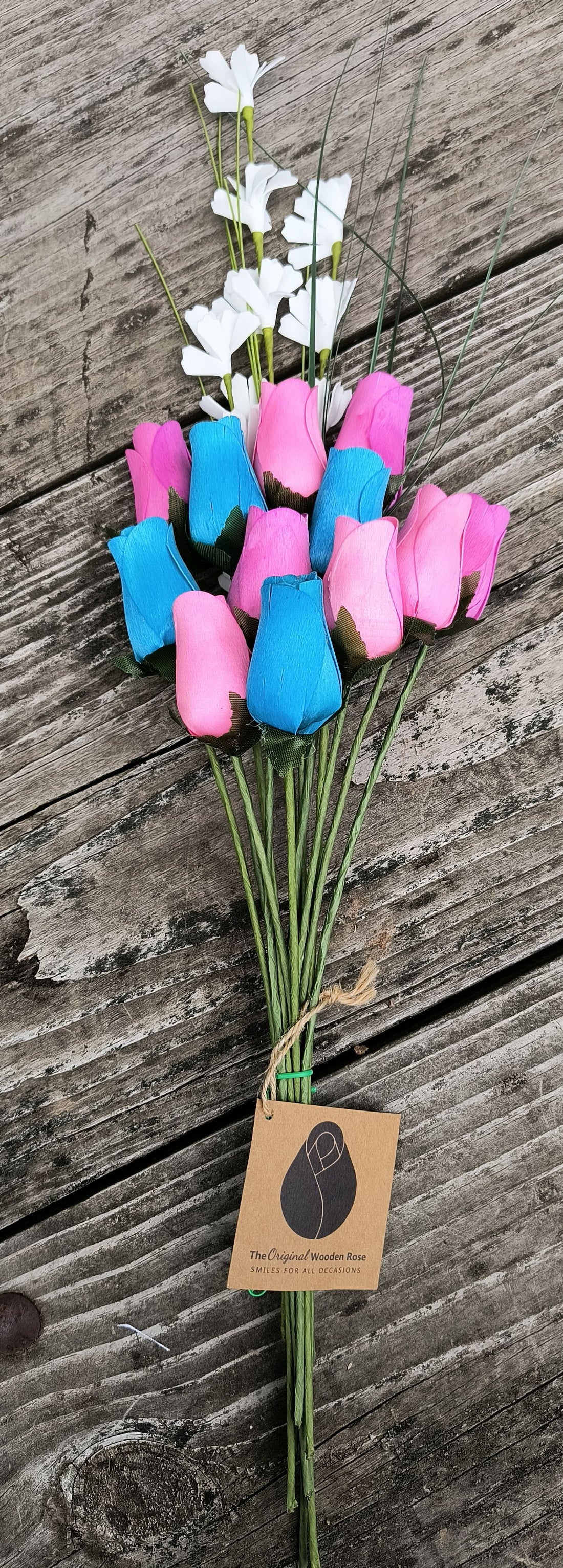 3 Color Spring Wooden Rose Flower Bouquet - The Original Wooden Rose