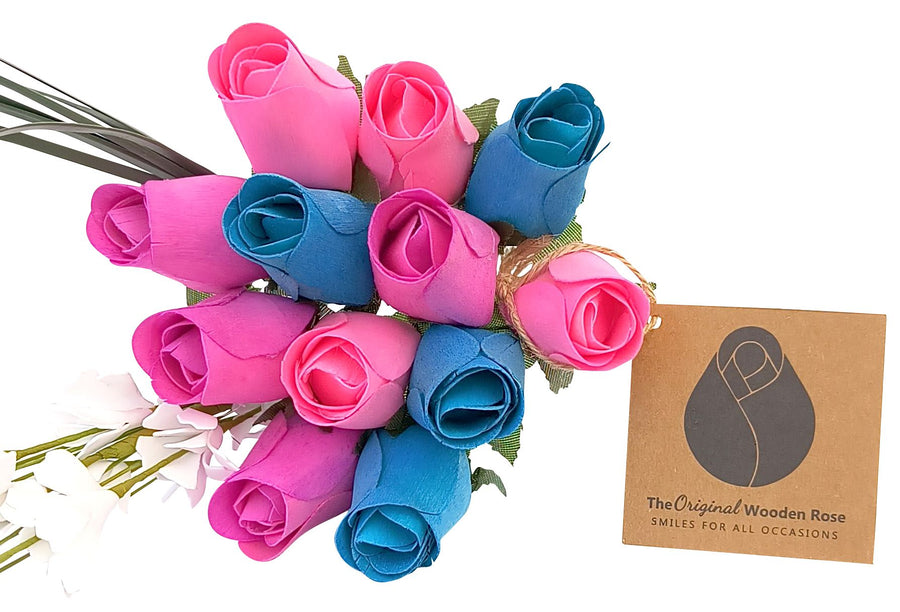 3 Color Spring Wooden Rose Flower Bouquet - The Original Wooden Rose