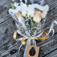 50 Year Anniversary Gold and White Wooden Rose Flower Bouquet - The Original Wooden Rose