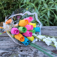 6 Color Spring Wooden Rose Flower Bouquet - The Original Wooden Rose