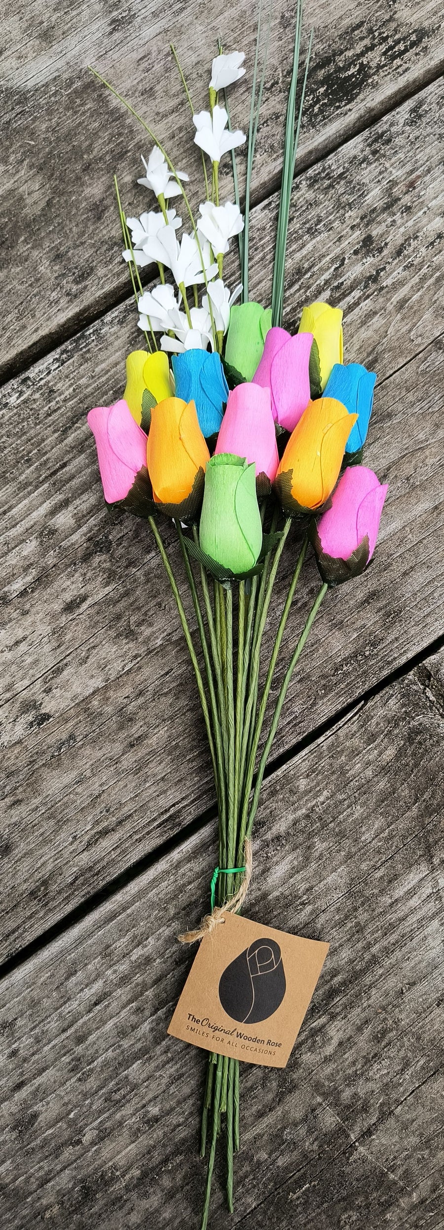 6 Color Spring Wooden Rose Flower Bouquet - The Original Wooden Rose