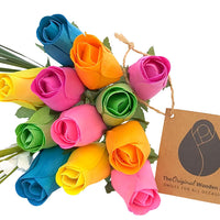 6 Color Spring Wooden Rose Flower Bouquet - The Original Wooden Rose