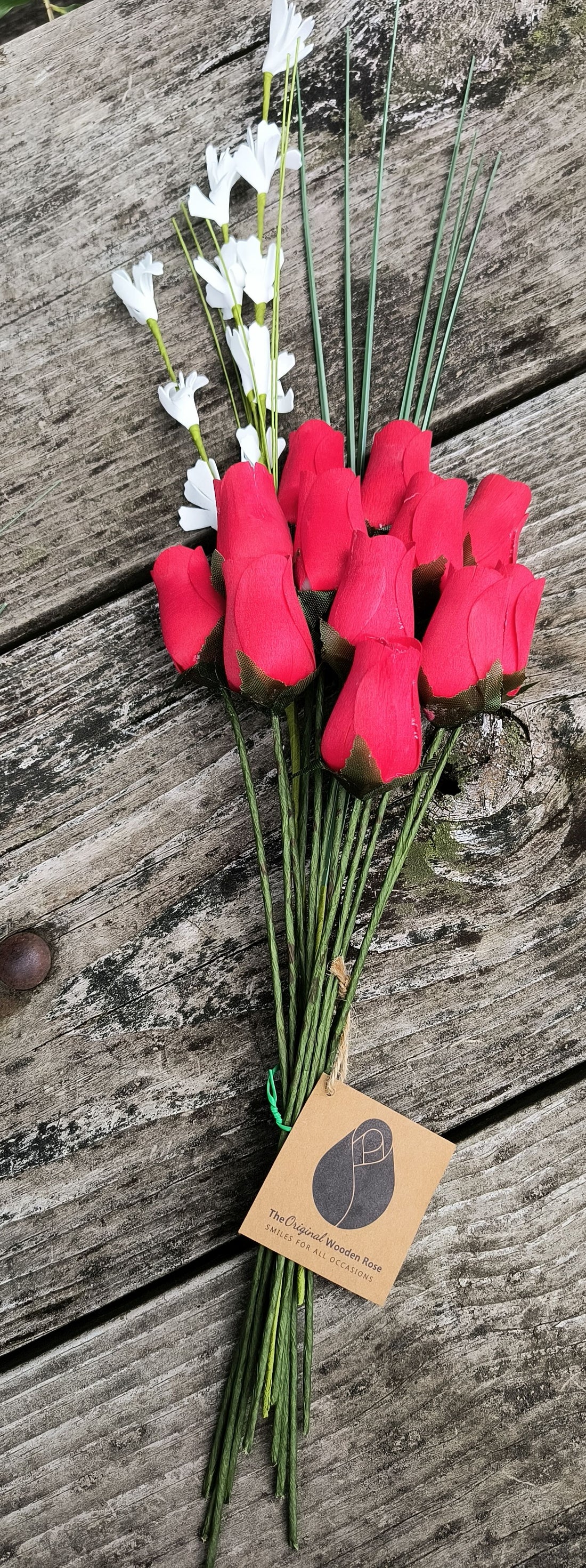 All Red Wooden Rose Flower Bouquet - The Original Wooden Rose