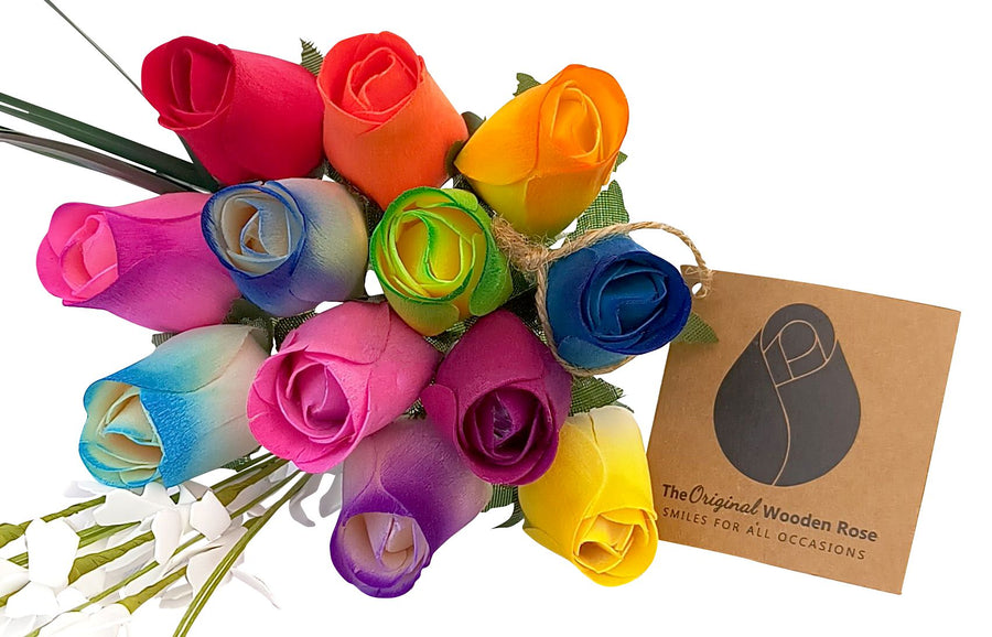 Vibrant Assorted Colors Wooden Rose Flower Bouquet - The Original Wooden Rose