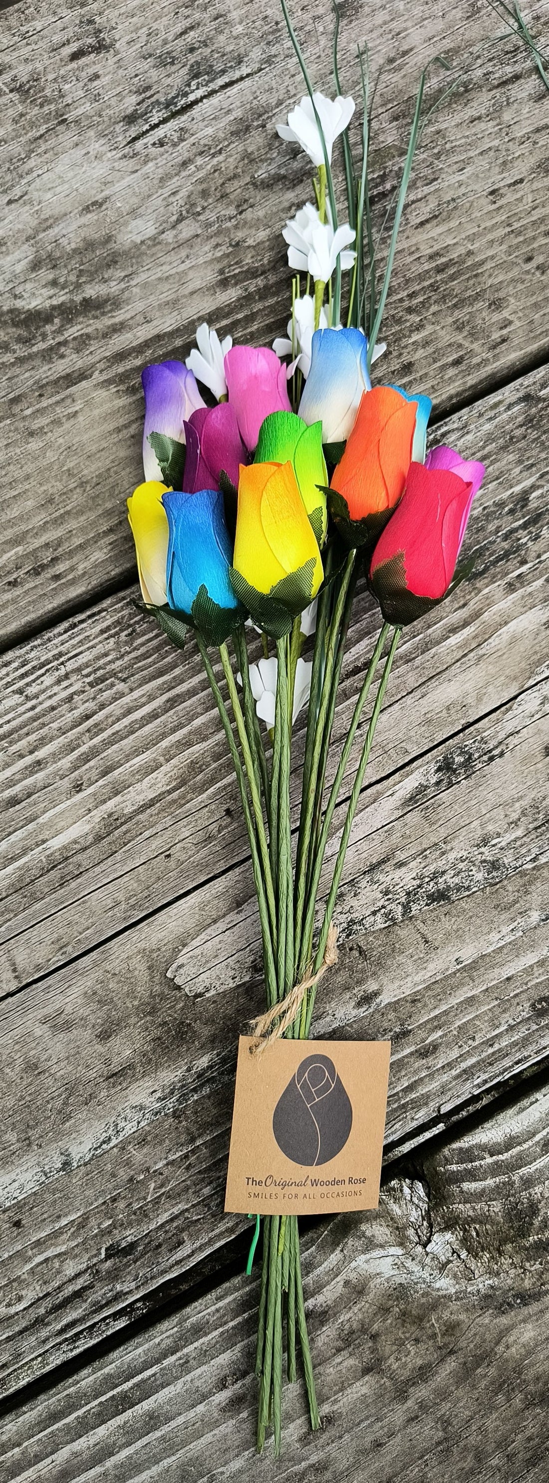 Vibrant Assorted Colors Wooden Rose Flower Bouquet - The Original Wooden Rose