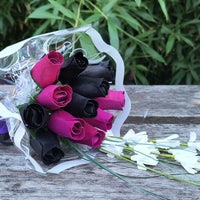 Halloween Black and Violet Wooden Rose Flower Bouquet - The Original Wooden Rose