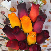 Dark Fall Harvest Colors. Yellows, Oranges, Reds Wooden Rose Flower Bouquet - The Original Wooden Rose