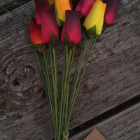 Dark Fall Harvest Colors. Yellows, Oranges, Reds Wooden Rose Flower Bouquet - The Original Wooden Rose