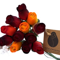 Dark Fall Harvest Colors. Yellows, Oranges, Reds Wooden Rose Flower Bouquet - The Original Wooden Rose