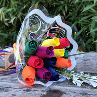 Autism Aware Rainbow of Wooden Roses Flower Bouquet - The Original Wooden Rose