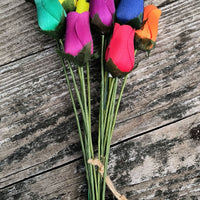 Autism Aware Rainbow of Wooden Roses Flower Bouquet - The Original Wooden Rose