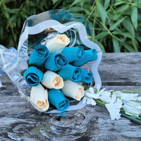 It's A Boy Light Blue and White Wooden Rose Flower Bouquet - The Original Wooden Rose