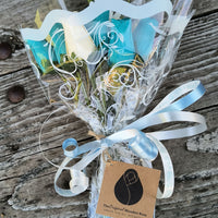 It's A Boy Light Blue and White Wooden Rose Flower Bouquet - The Original Wooden Rose