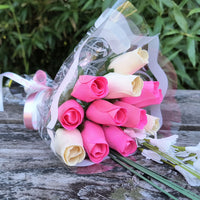 It's A Girl Light Pink, and White Wooden Rose Flower Bouquet - The Original Wooden Rose