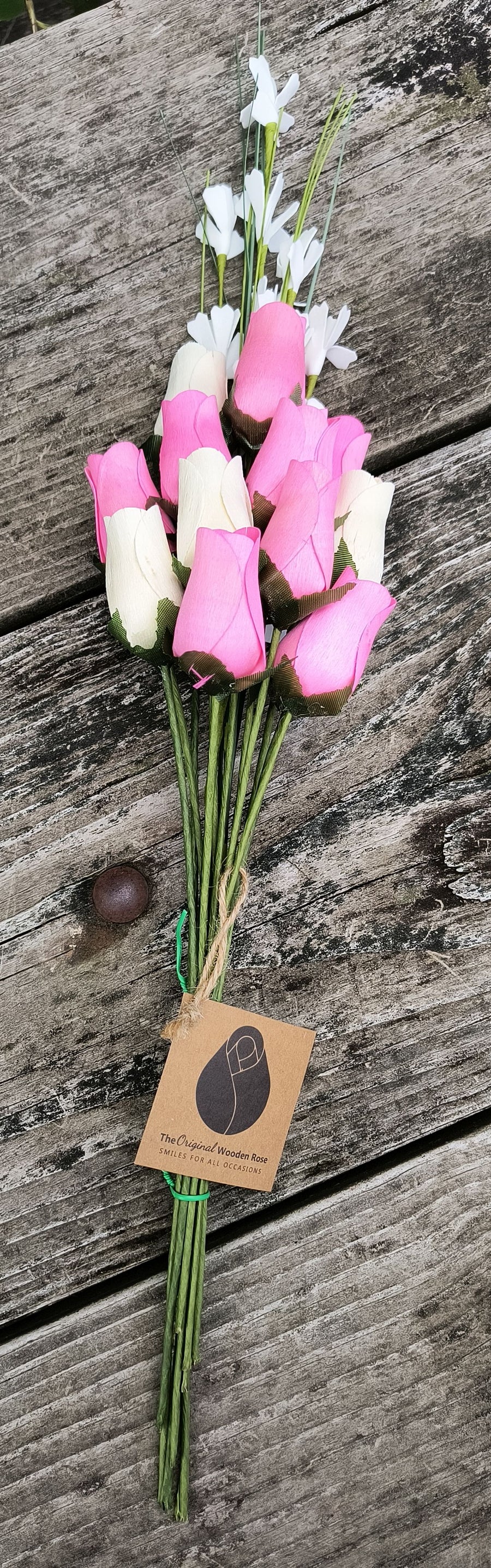 It's A Girl Light Pink, and White Wooden Rose Flower Bouquet - The Original Wooden Rose