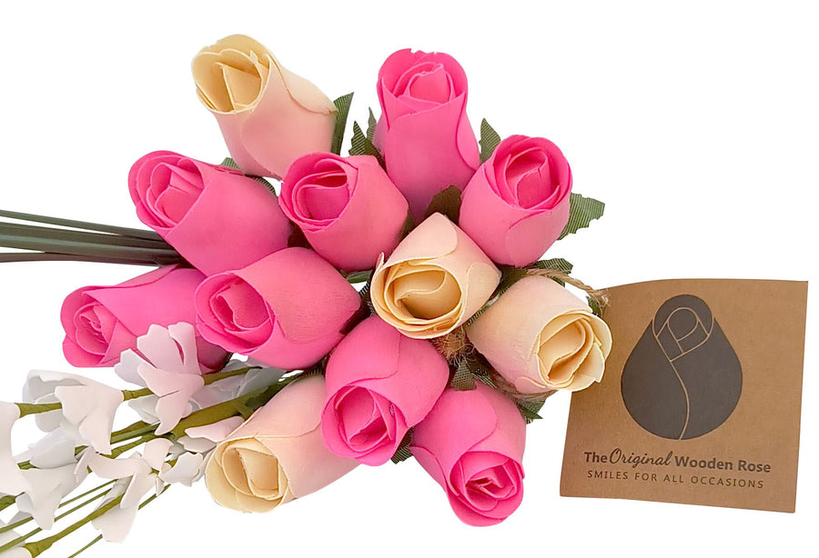 It's A Girl Light Pink, and White Wooden Rose Flower Bouquet - The Original Wooden Rose