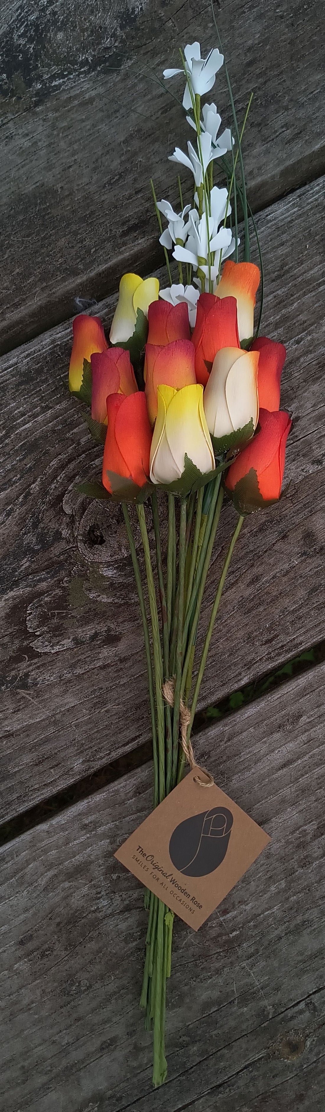 Fall Sunrise Light Fall Colors Wooden Rose Flower Bouquet - The Original Wooden Rose