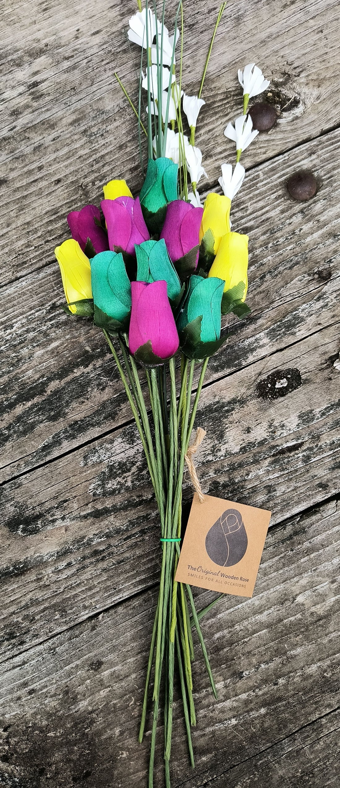 Mardi Gras Wooden Rose Flower Bouquet - The Original Wooden Rose