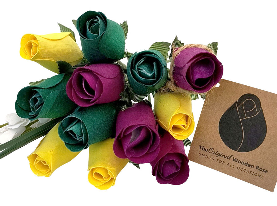 Mardi Gras Wooden Rose Flower Bouquet - The Original Wooden Rose