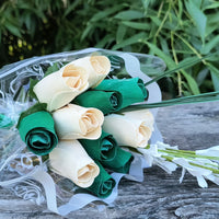 Saint Patrick's Day Green and White Wooden Rose Flower Bouquet - The Original Wooden Rose