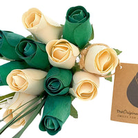 Saint Patrick's Day Green and White Wooden Rose Flower Bouquet - The Original Wooden Rose