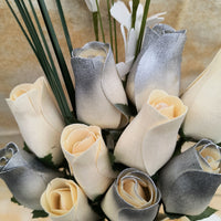 25 Year Anniversary Silver and White Wooden Rose Flower Bouquet - The Original Wooden Rose