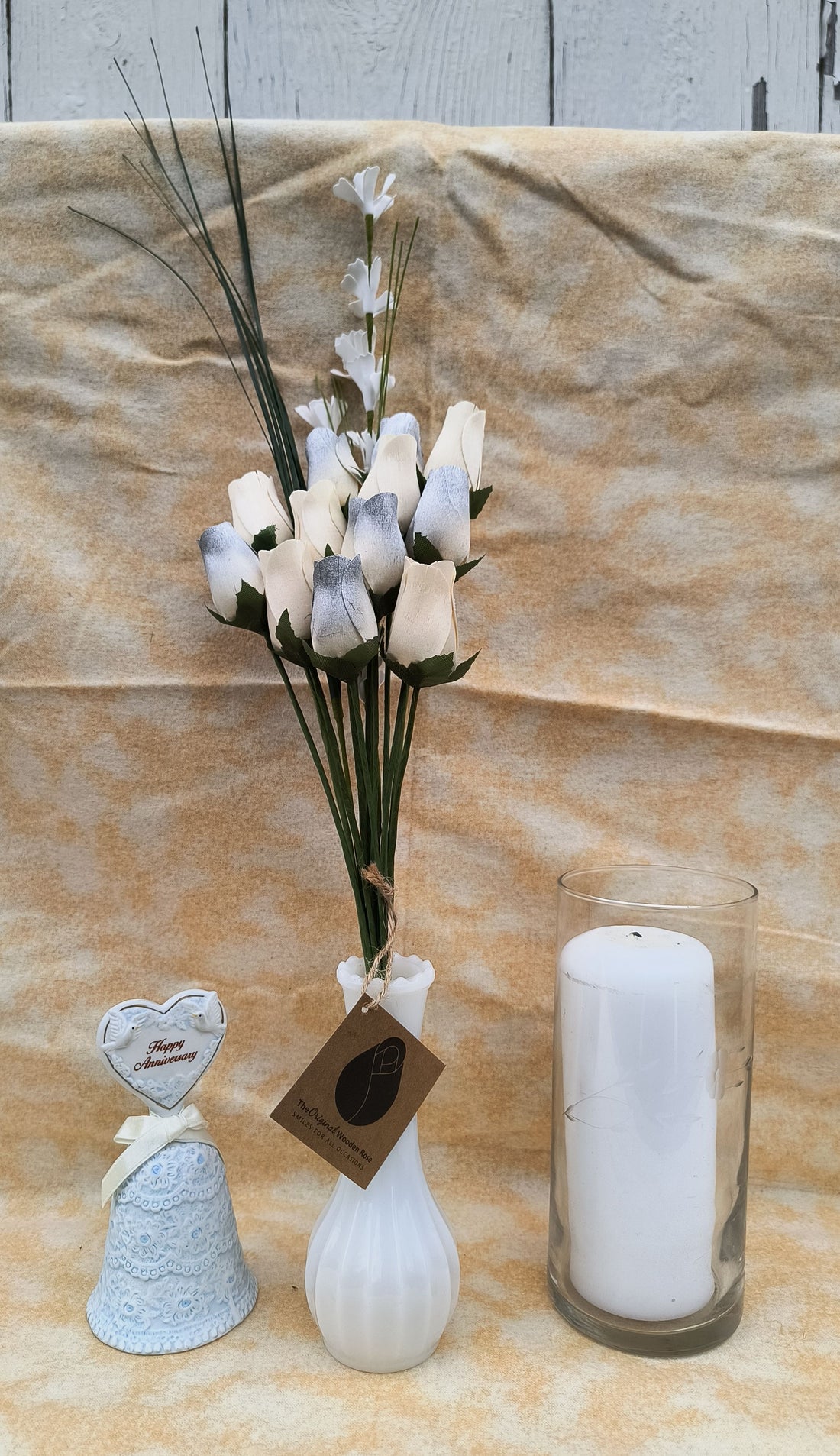 25 Year Anniversary Silver and White Wooden Rose Flower Bouquet - The Original Wooden Rose