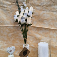 25 Year Anniversary Silver and White Wooden Rose Flower Bouquet - The Original Wooden Rose