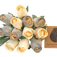 25 Year Anniversary Silver and White Wooden Rose Flower Bouquet - The Original Wooden Rose