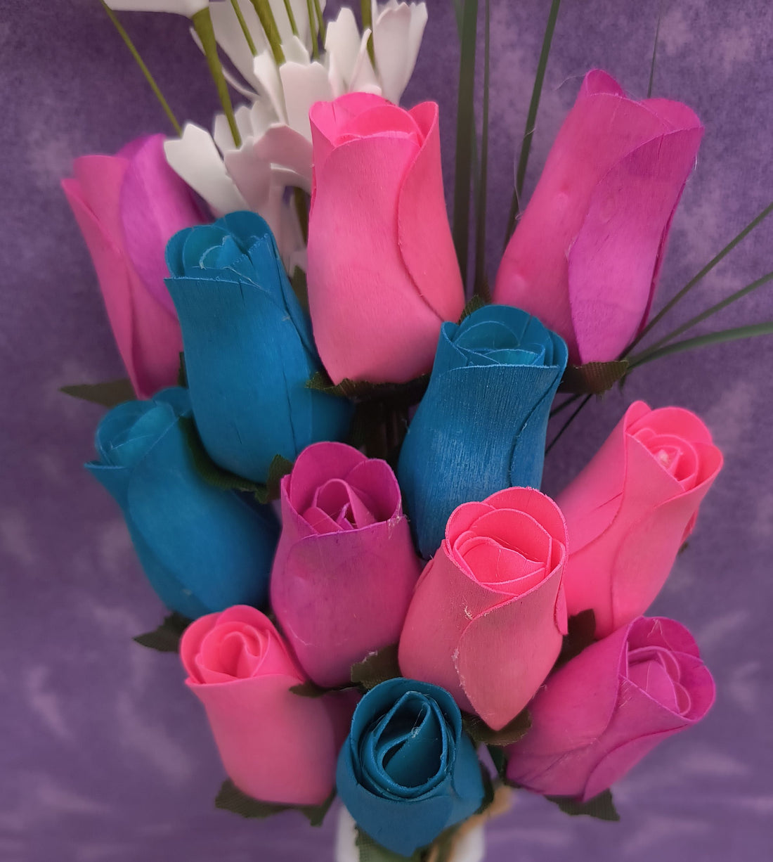 3 Color Spring Wooden Rose Flower Bouquet - The Original Wooden Rose