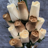 50 Year Anniversary Gold and White Wooden Rose Flower Bouquet - The Original Wooden Rose