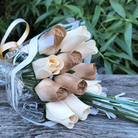 50 Year Anniversary Gold and White Wooden Rose Flower Bouquet - The Original Wooden Rose