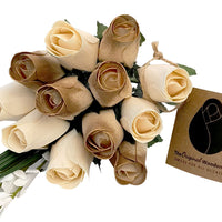 50 Year Anniversary Gold and White Wooden Rose Flower Bouquet - The Original Wooden Rose