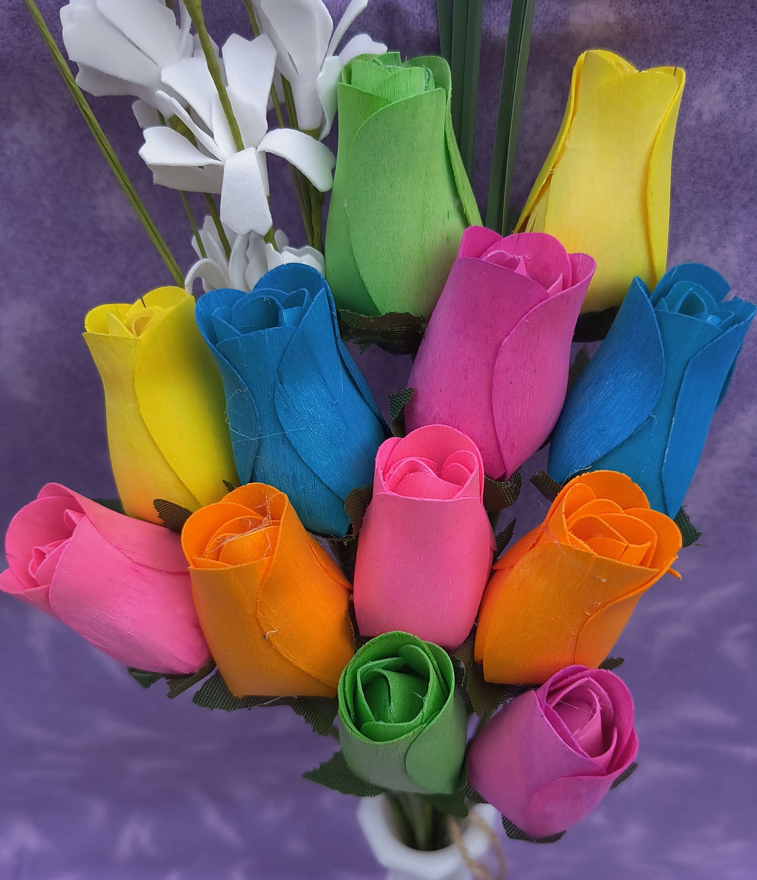 6 Color Spring Wooden Rose Flower Bouquet - The Original Wooden Rose