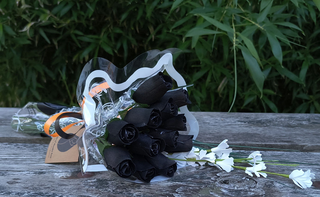 Halloween all Black Wooden Rose Flower Bouquet - The Original Wooden Rose