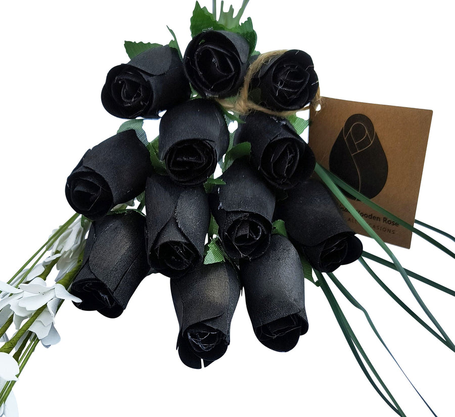 Halloween all Black Wooden Rose Flower Bouquet - The Original Wooden Rose